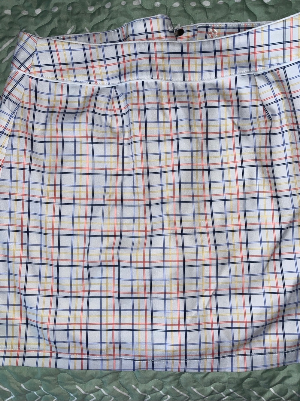 Women's White Plaid A-Line Skirt with Multicolor Windowpane